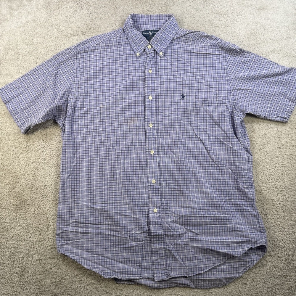 Polo Ralph Lauren Shirt Mens Large Blue Plaid Black Button Down Pony Cotton - Picture 2 of 8